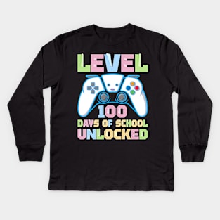 Level 100 Days Of School Unlocked Video Games Boys Gamer Kids Long Sleeve T-Shirt